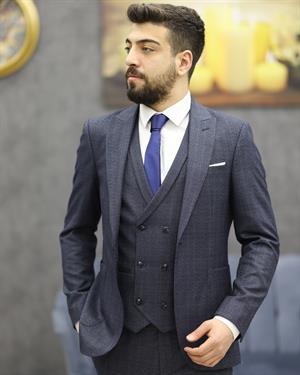 SAVARA 12313 SLİMFİT TORBA CEPLİ YELEKLİ TAKIM ELBİSE(K.MAVİ)