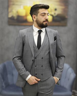 SAVARA 12313 SLİMFİT TORBA CEPLİ YELEKLİ TAKIM ELBİSE(GRİ)