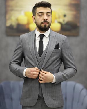 SAVARA 12313 SLİMFİT TORBA CEPLİ YELEKLİ TAKIM ELBİSE(GRİ)