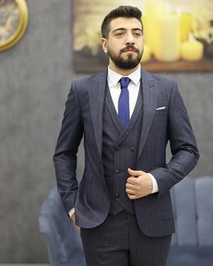 SAVARA 12313 SLİMFİT TORBA CEPLİ YELEKLİ TAKIM ELBİSE(K.MAVİ)
