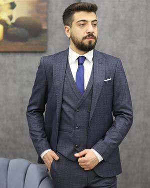SAVARA 12313 SLİMFİT TORBA CEPLİ YELEKLİ TAKIM ELBİSE(K.MAVİ)