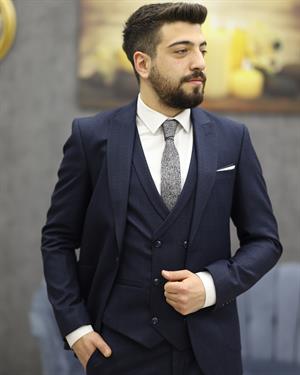 SAVARA 12313 SLİMFİT TORBA CEPLİ YELEKLİ TAKIM ELBİSE(LACİVERT)