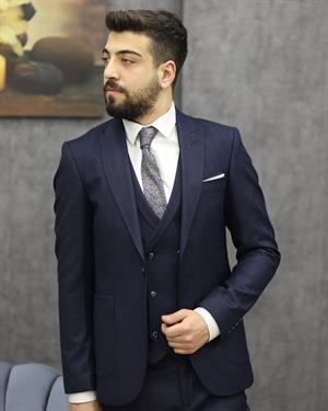 SAVARA 12313 SLİMFİT TORBA CEPLİ YELEKLİ TAKIM ELBİSE(LACİVERT)