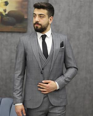 SAVARA 12313 SLİMFİT TORBA CEPLİ YELEKLİ TAKIM ELBİSE(GRİ)