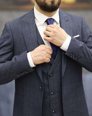 SAVARA 12313 SLİMFİT TORBA CEPLİ YELEKLİ TAKIM ELBİSE(K.MAVİ)