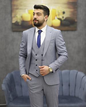 SAVARA 12393 SLİMFİT YELEKLİ TAKIM ELBİSE(A.MAVİ)