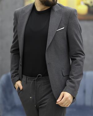 SAVARA 12426 SLİMFİT GOFRELİ TAKIM ELBİSE(K.GRİ)