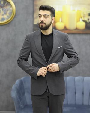 SAVARA 12426 SLİMFİT GOFRELİ TAKIM ELBİSE(K.GRİ)