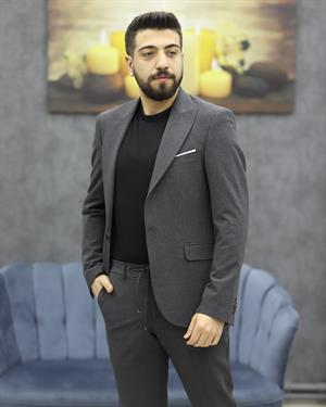 SAVARA 12426 SLİMFİT GOFRELİ TAKIM ELBİSE(K.GRİ)