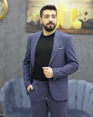 SAVARA 12426 SLİMFİT GOFRELİ TAKIM ELBİSE(K.MAVİ)