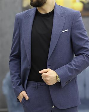 SAVARA 12426 SLİMFİT GOFRELİ TAKIM ELBİSE(K.MAVİ)
