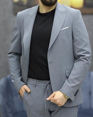SAVARA 12426 SLİMFİT GOFRELİ TAKIM ELBİSE(GRİ)