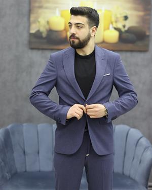 SAVARA 12426 SLİMFİT GOFRELİ TAKIM ELBİSE(K.MAVİ)