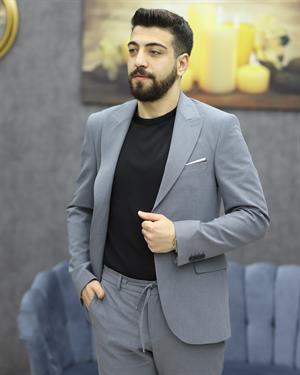 SAVARA 12426 SLİMFİT GOFRELİ TAKIM ELBİSE(GRİ)