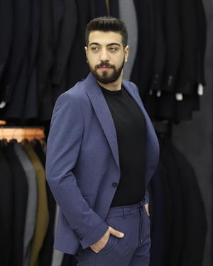 SAVARA 12426 SLİMFİT GOFRELİ TAKIM ELBİSE(K.MAVİ)