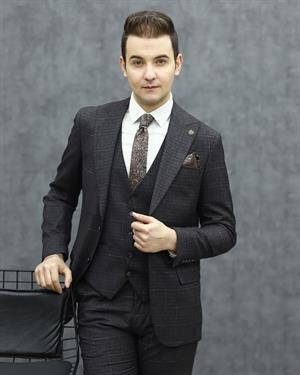 SUIT SARTORIA 2248 SLİMFİT YELEKLİ TAKIM ELBİSE(KAHVE)