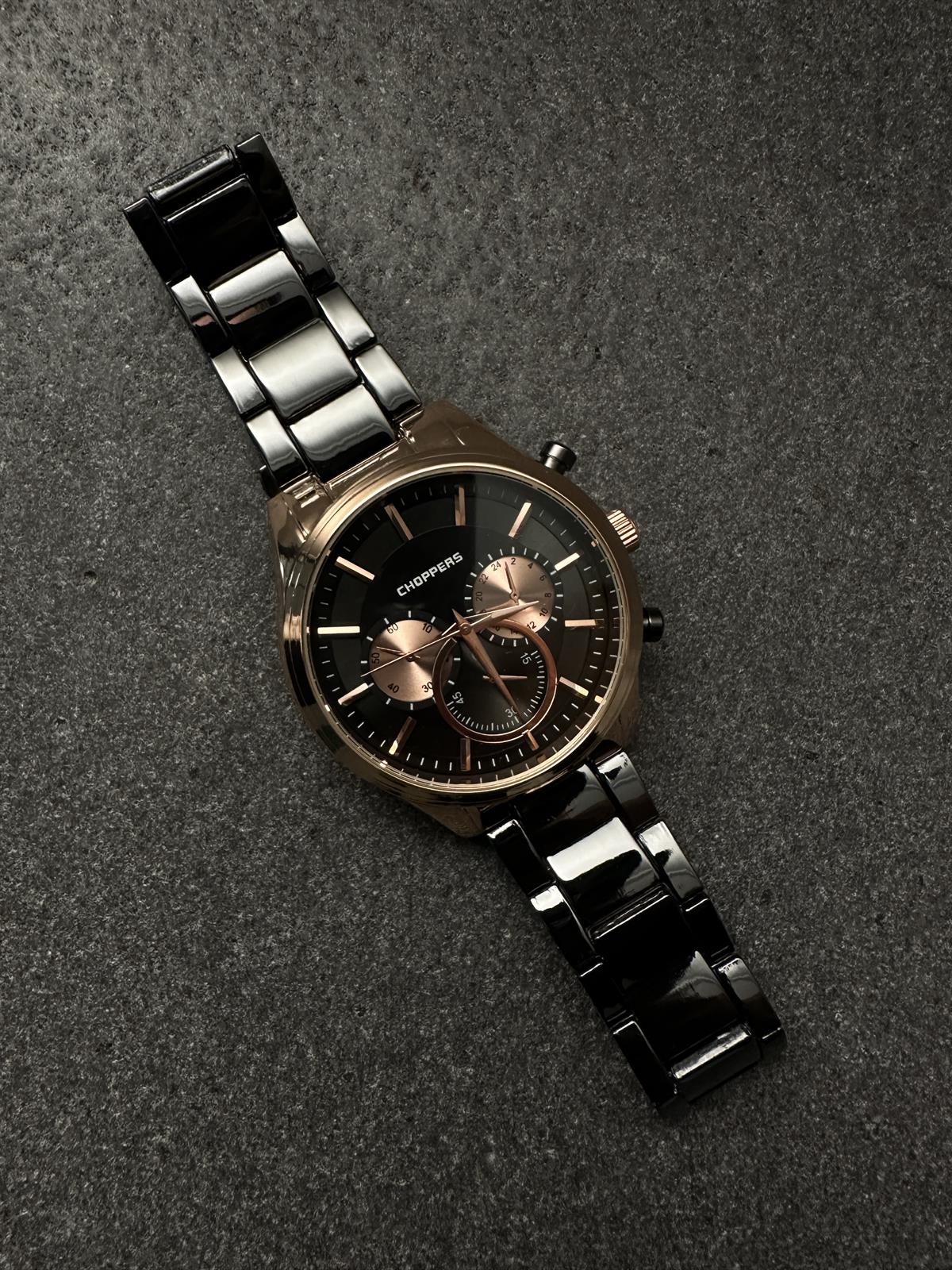 Rafael Siyah Kordon Siyah Ekran Erkek Kol Saati (Bakır Çerçeve)