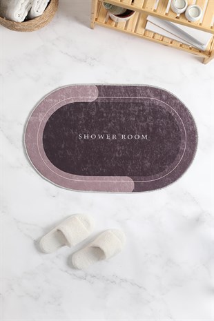 Dijital Baskı Shower Room Yazılı Oval Yıkanabilir Kaydırmaz Paspas