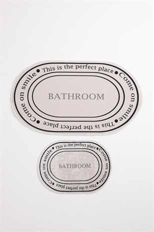Dijital Baskı Bathroom Yazılı Oval Yıkanabilir Kaydırmaz 2li Banyo Paspas Takımı