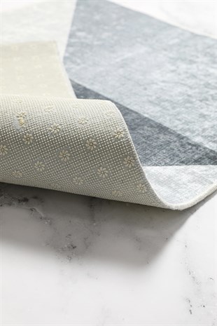 Geometrik Kaymaz Taban Yıkanabilir 2li Banyo Paspası - Gri