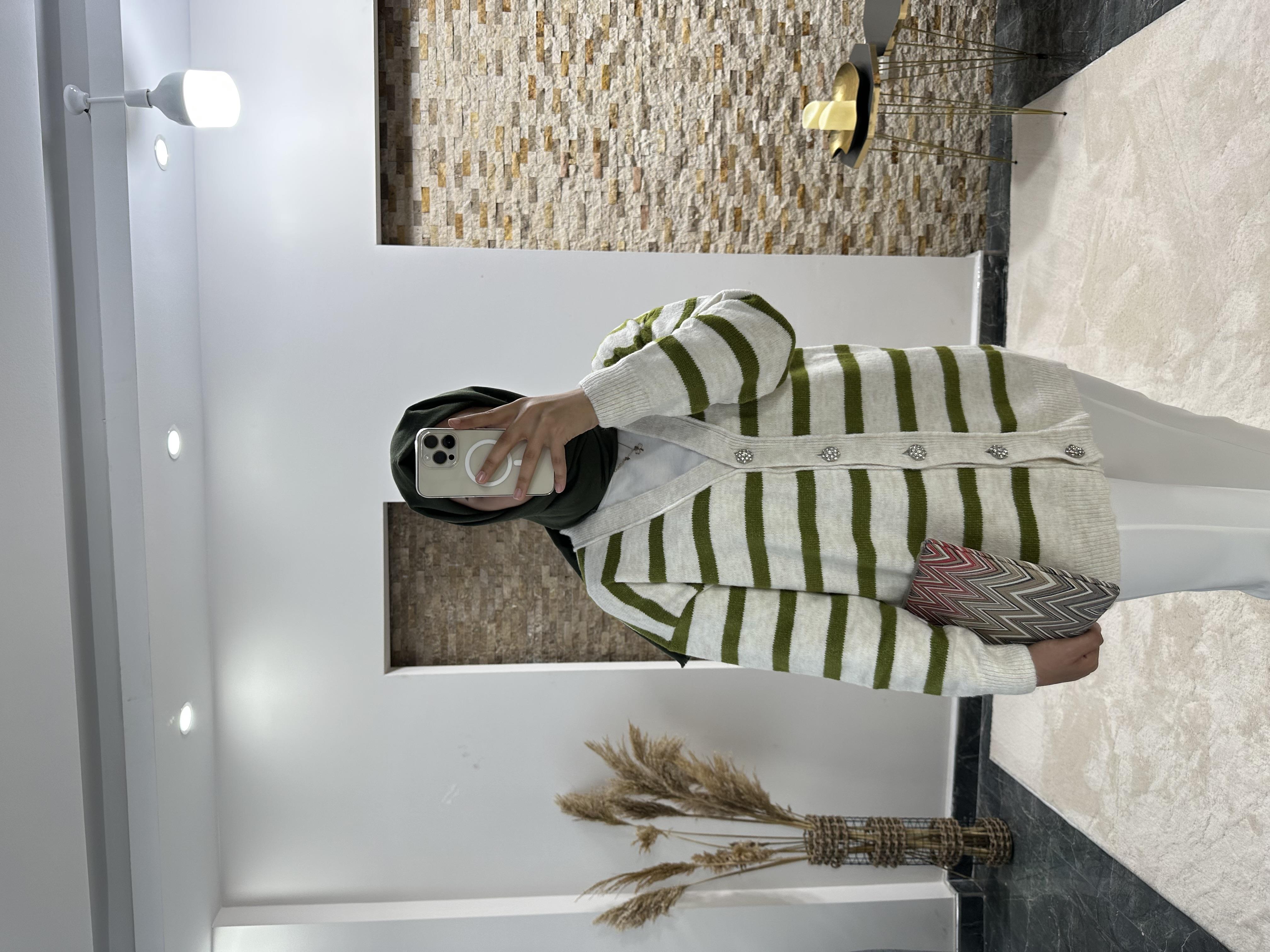 ÇİZGİLİ HIRKA BEYAZ-YEŞİL