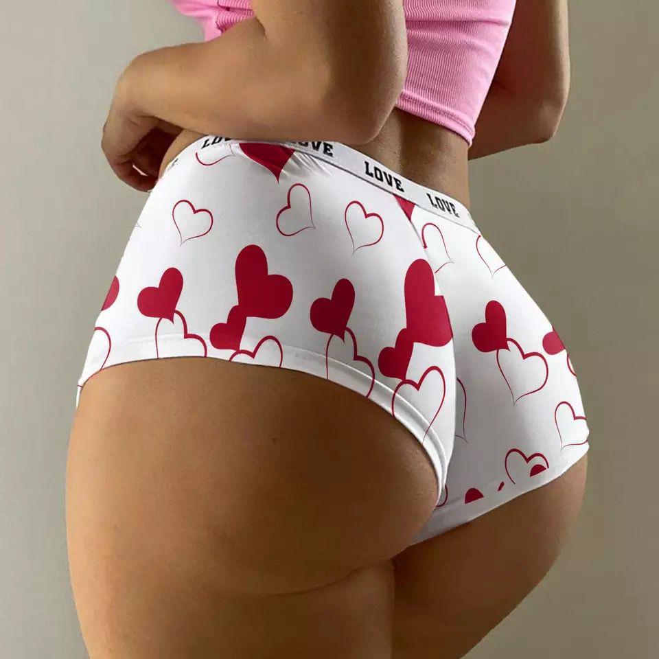 Love Heart Baskılı Boxer Şort Külot