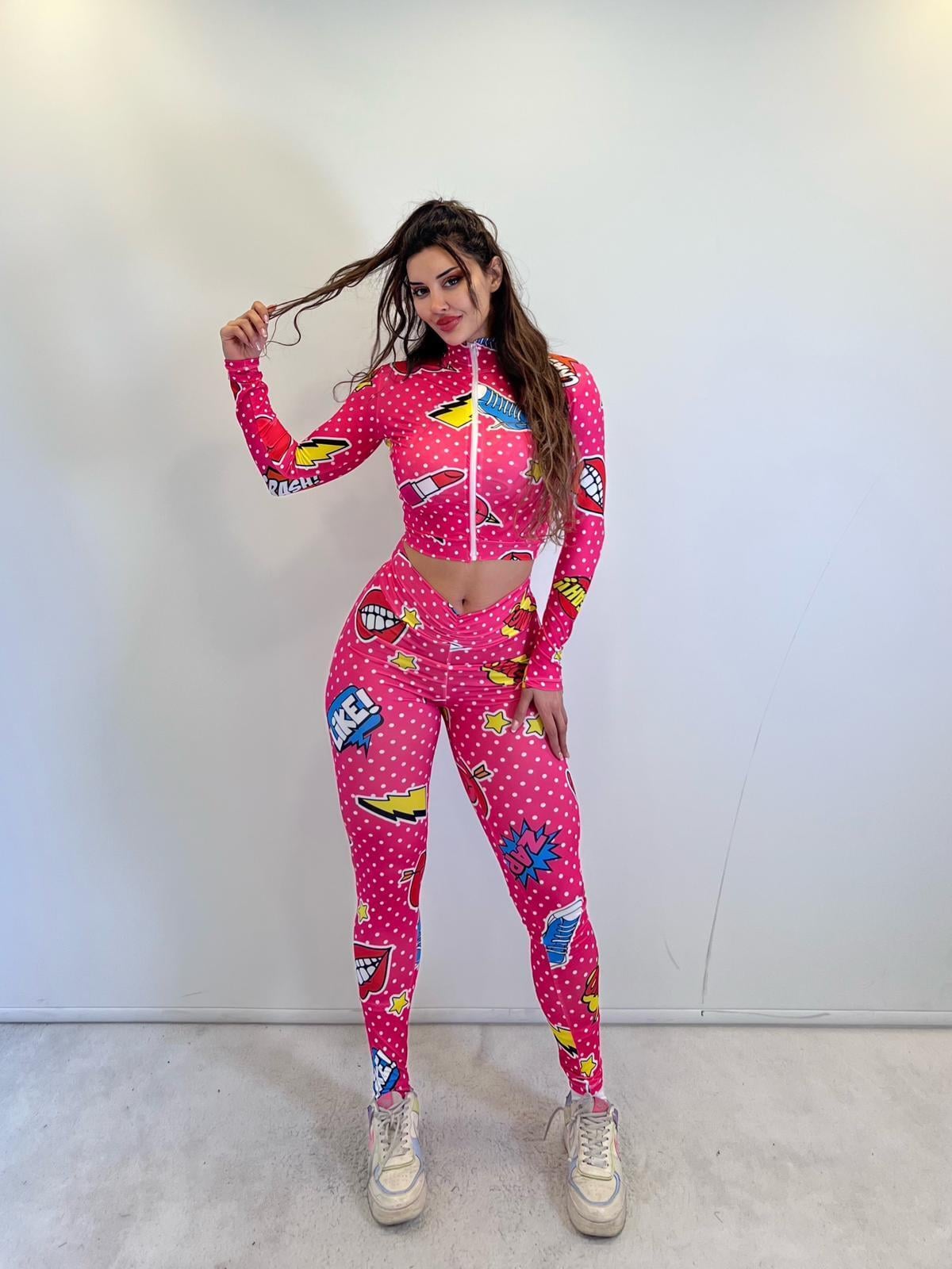 Pembe Desenli Taytlı Büstiyerli Üçlü Takım