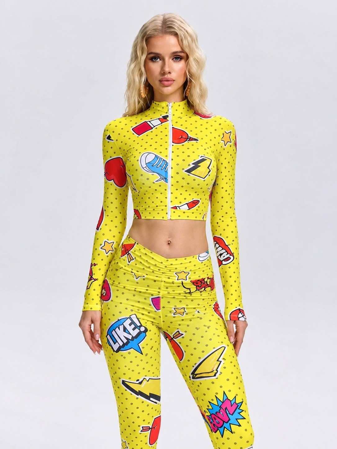 Sarı Desenli Taytlı Büstiyerli Üçlü Takım
