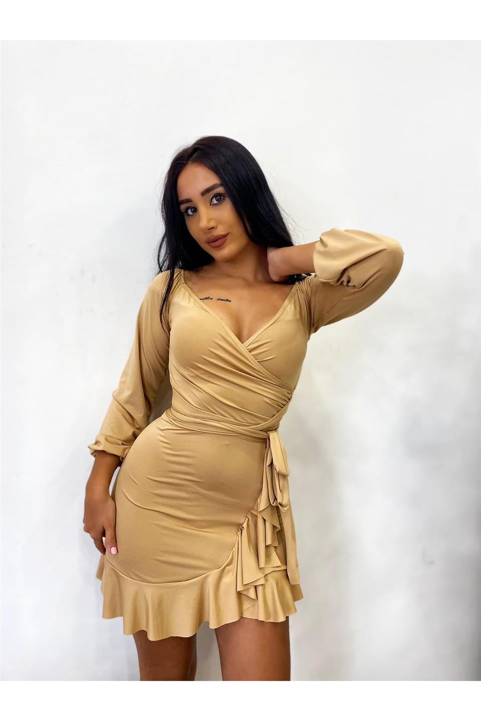 Bağlama Detaylı Nude Elbise
