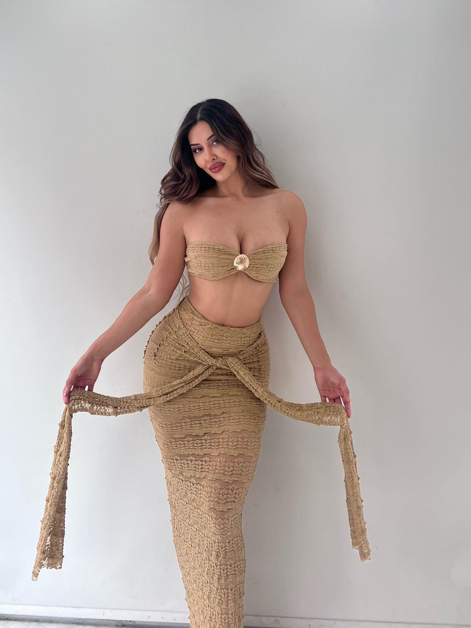 Bej SYDNEY Seashell Lace Etekli İkili Taklım