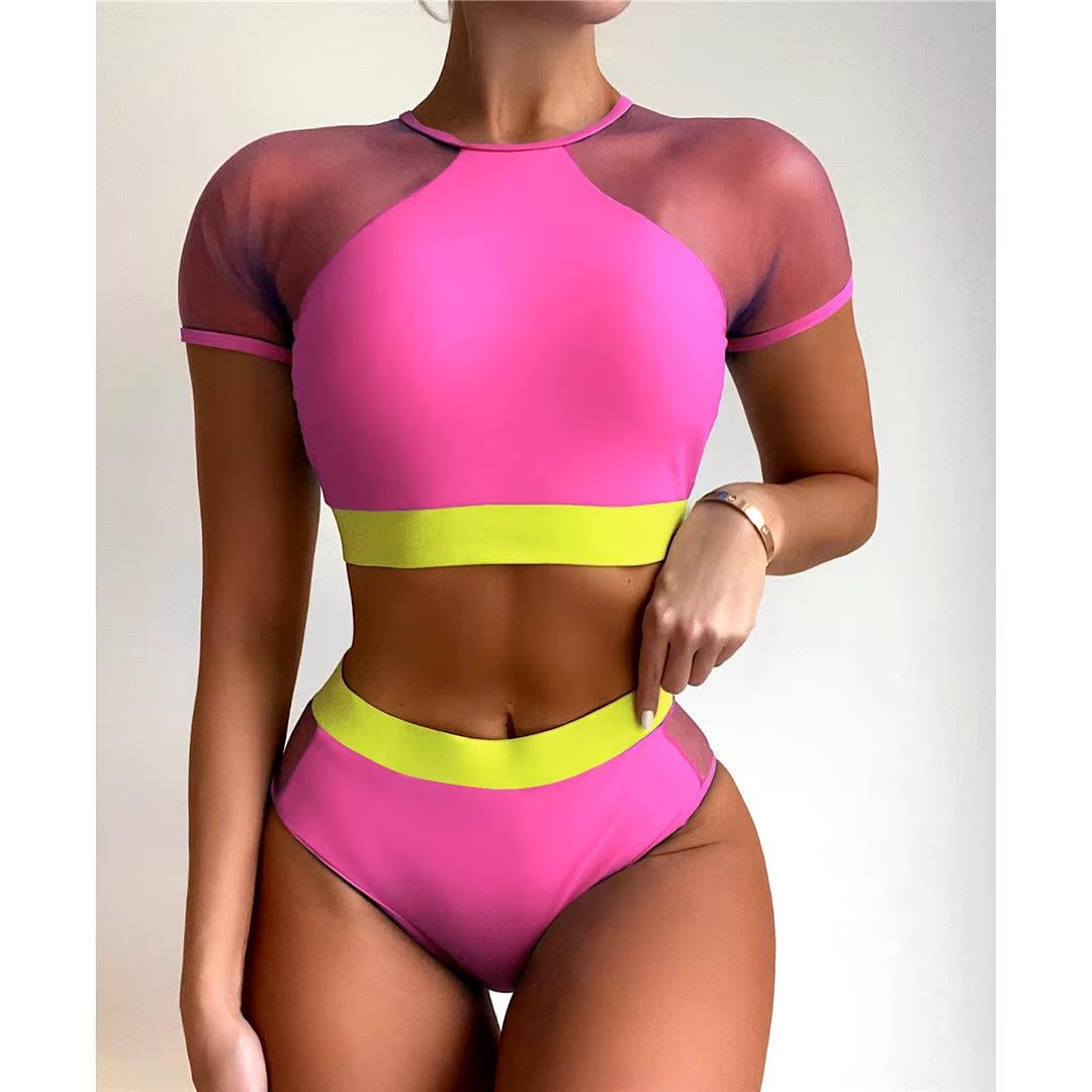 Hawaii Pembe Sarı Tül Detaylı Push Up Mayo Takımı