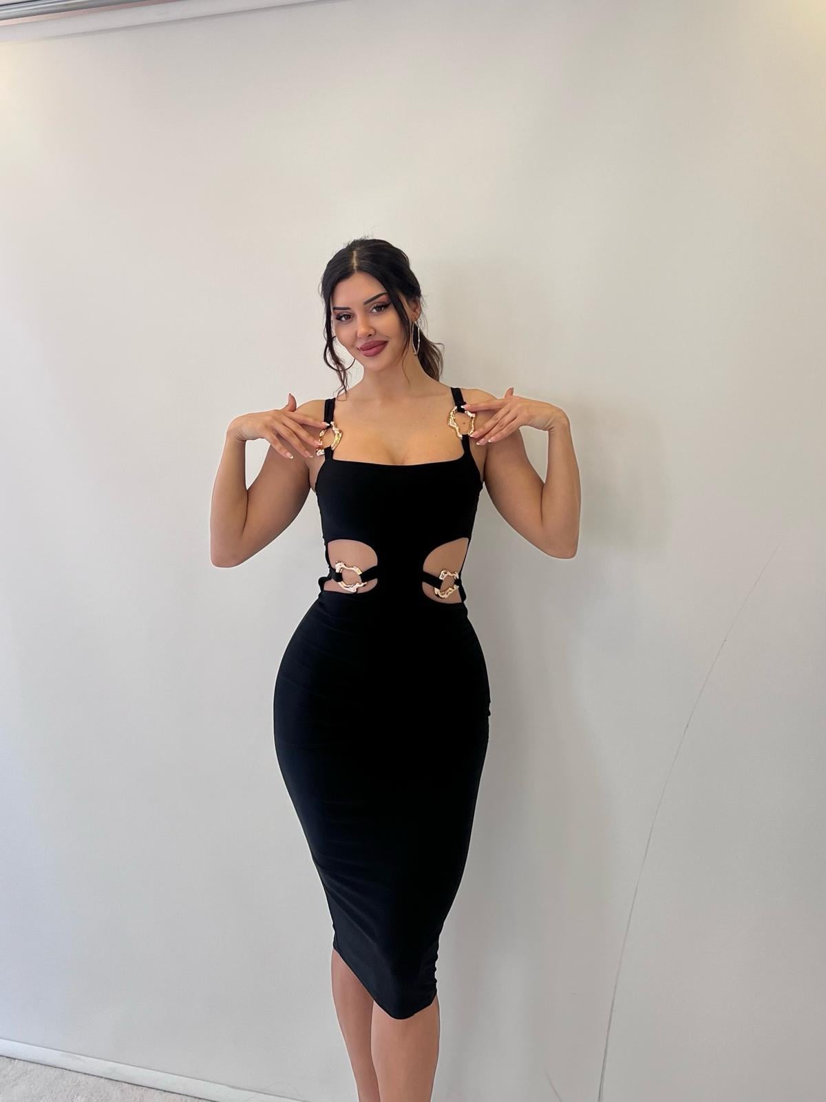 SİYAH SANDY KUMAŞ TOKA DETAYLI KALEM  ELB