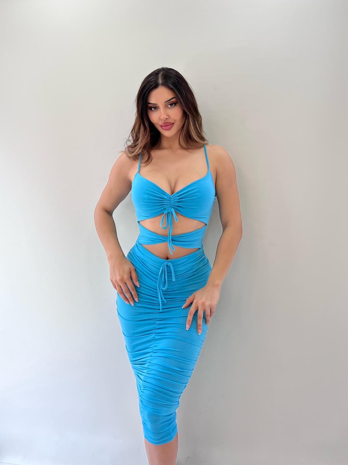 Turkuaz Sandy Kumaş Full Likra Kalem Elbise