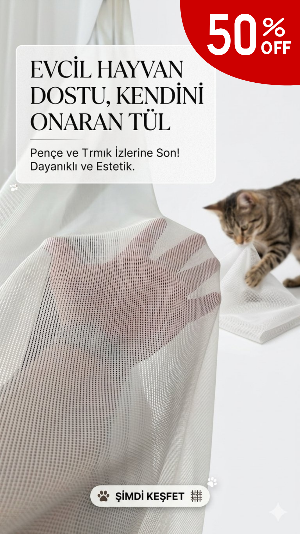 KENDİNİ ONARAN TÜL PERDE 1X3 SIK PİLE 