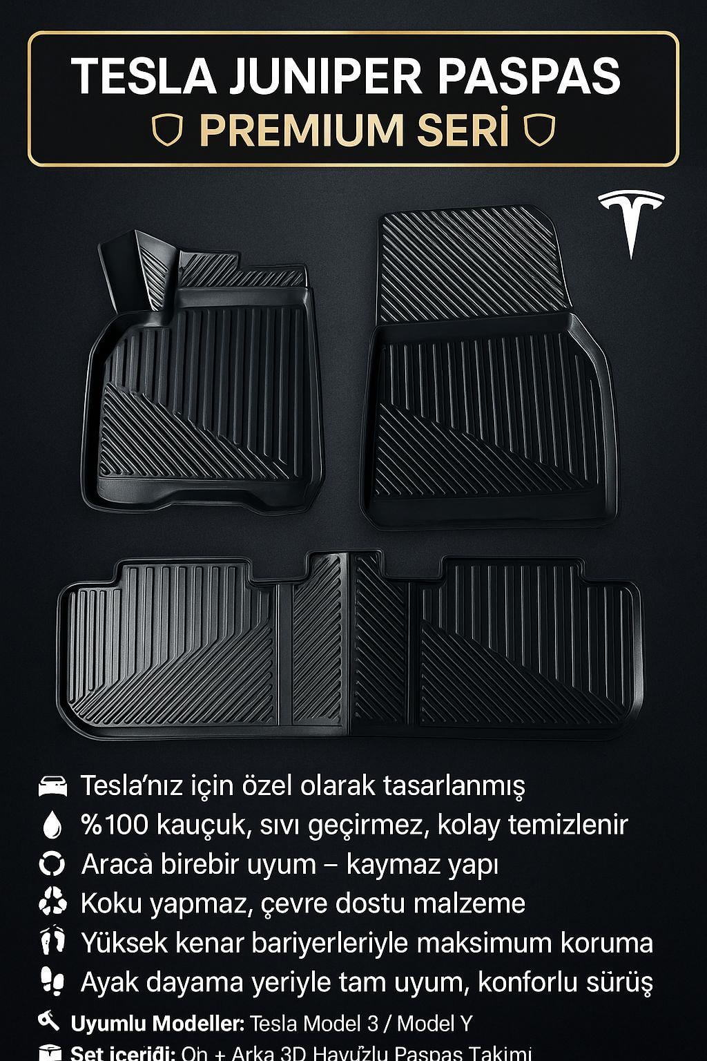Tesla Y /Juniper 3D Havuzlu Oto Paspas