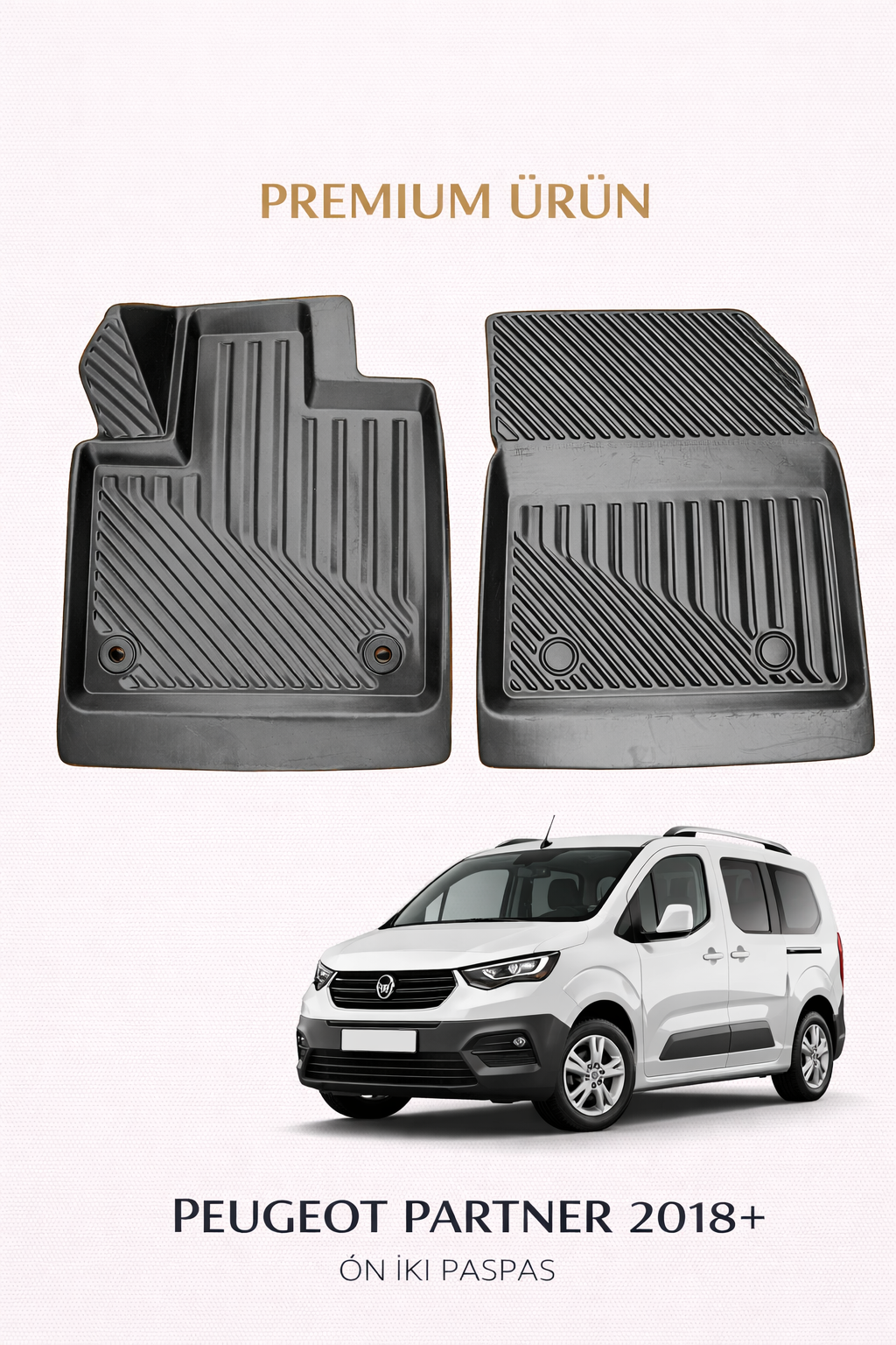 Peugeot Partner 2018+ Panelvan ( Ön İki ) le Uyumlu 3D Oto Paspas Premium
