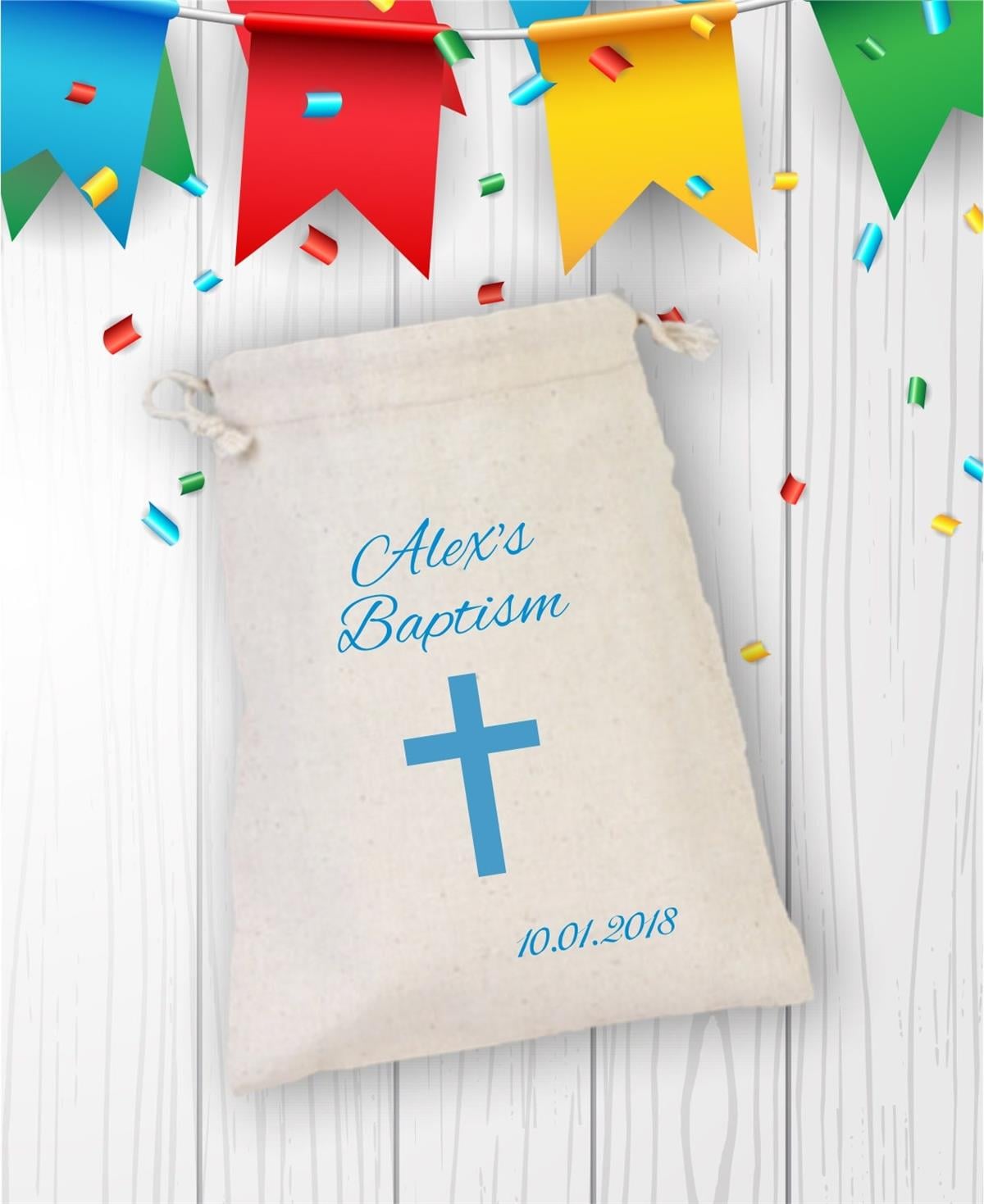 Blue Cross Printed Gift Pouch for Baptism/Christening