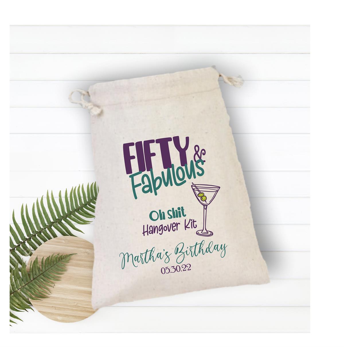Printed cloth pouch for the 50th personalized 50th birthday party