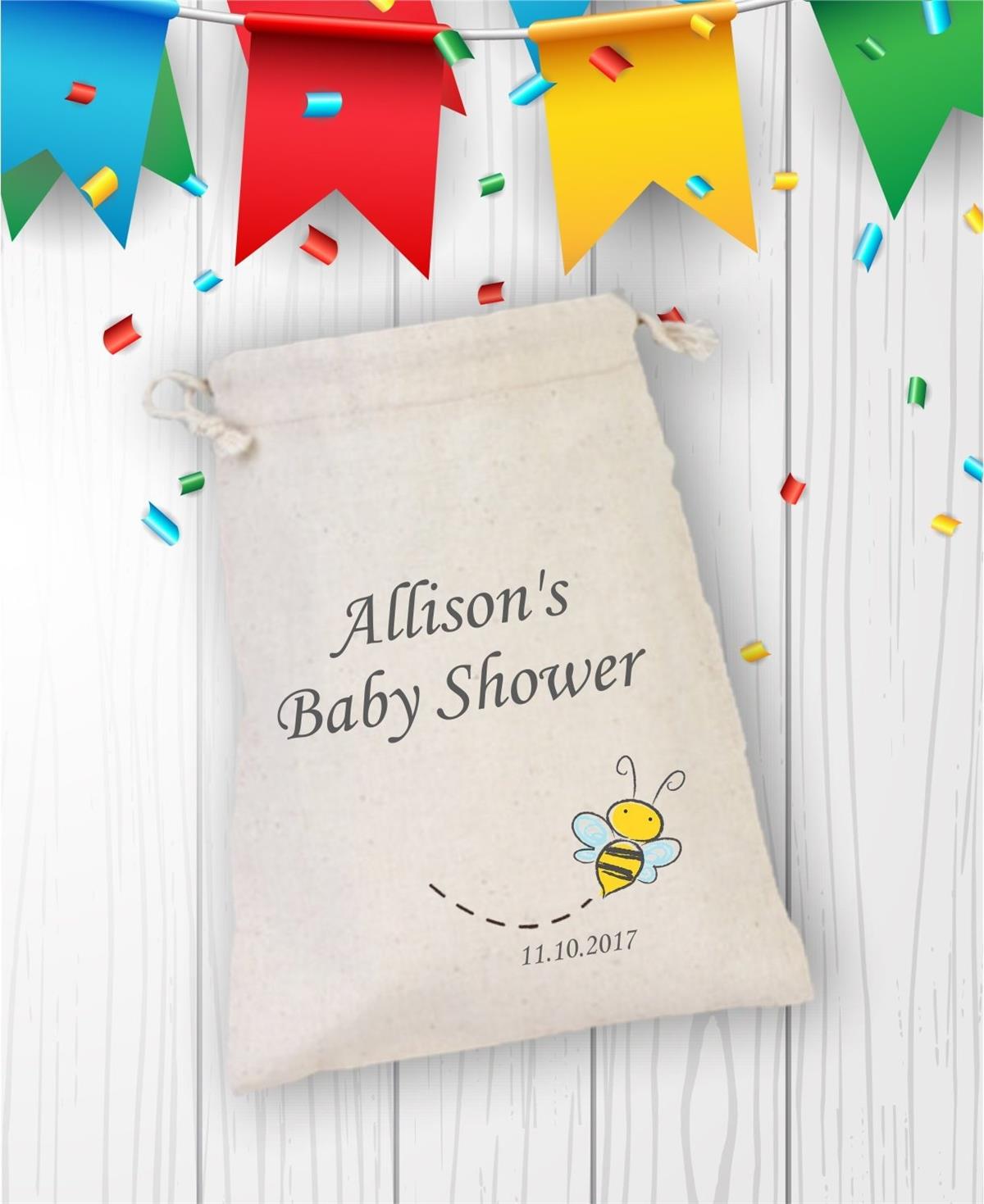 Personalized Bee Patterned Baby Welcome Written Written Printed Pouch