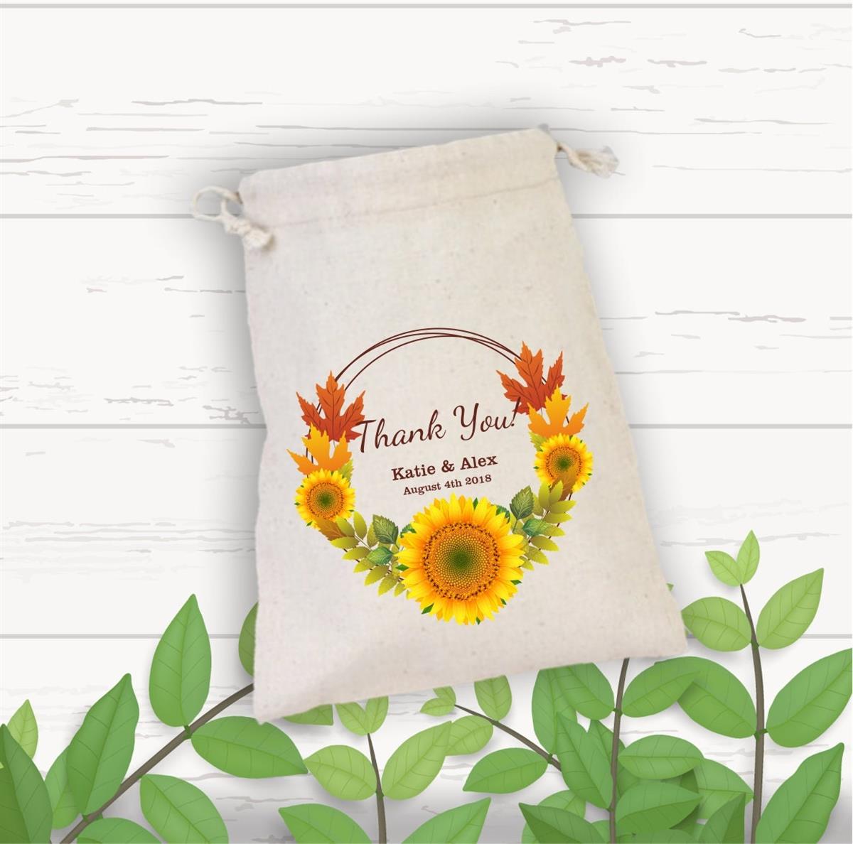 Gift pouch for a personalized sunflower themed single farewell party