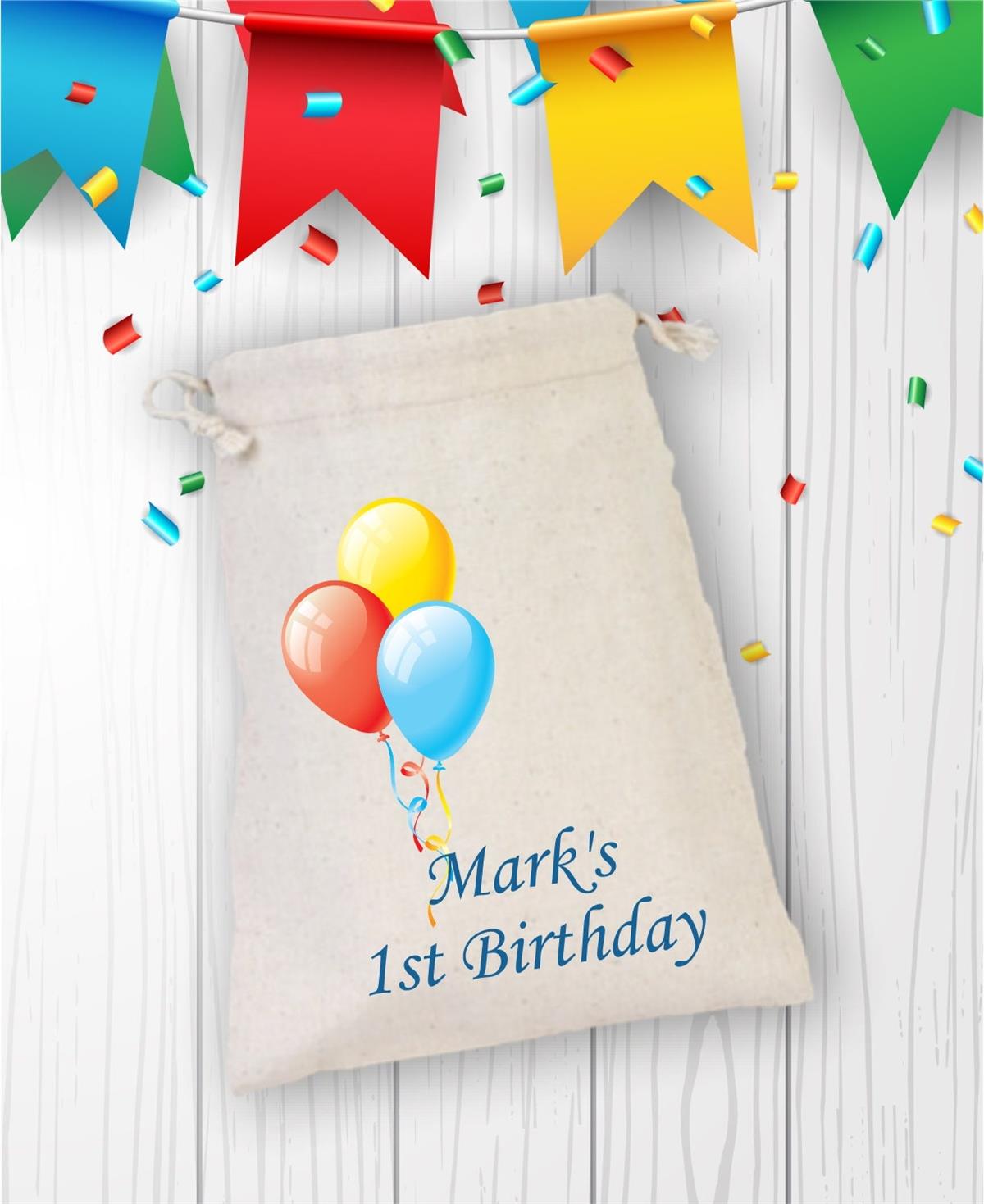 Personalized Balloon Patterned Birthday Pouch