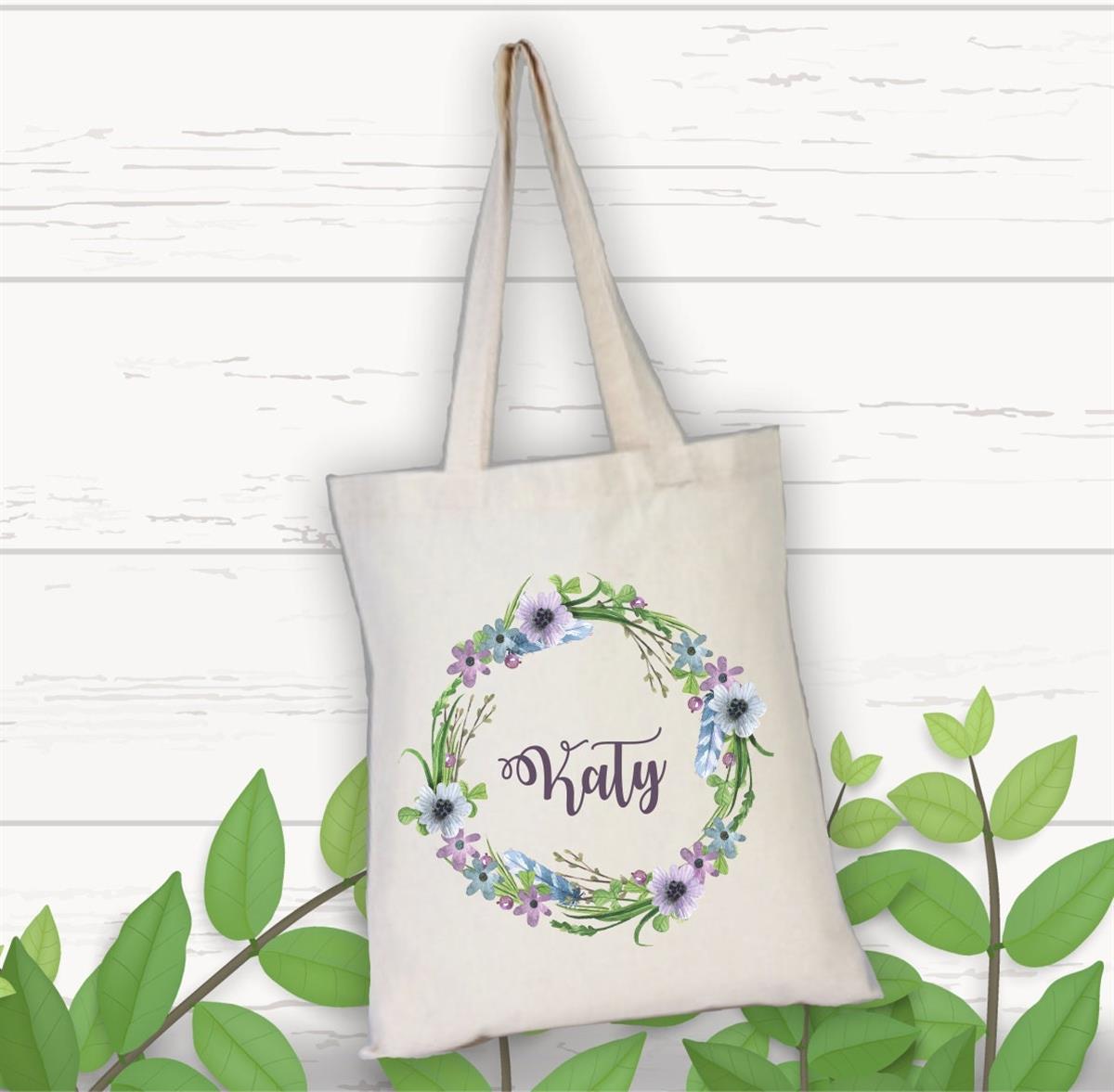 Personalized Flower Wreath Illustrated Gift Cloth Bag