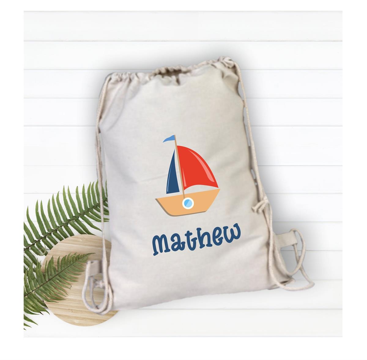 Boat patterned pool backpack for personalized children