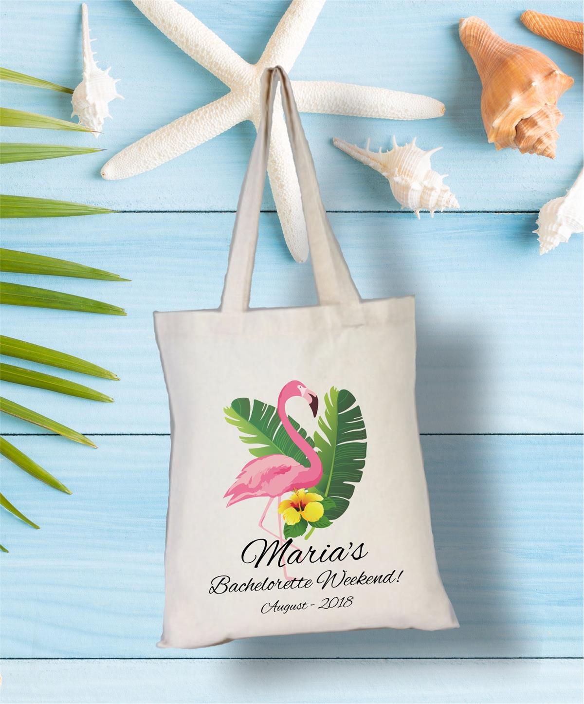 Gift cloth bag for a personalized flamingo patterned bachelor party