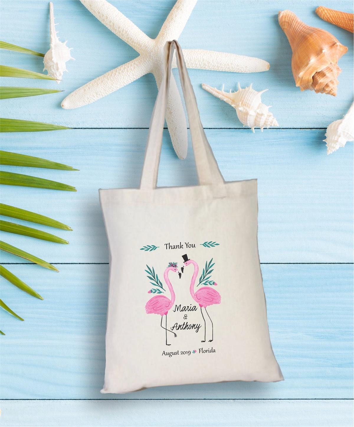 Gift cloth bag for a personalized flamingo patterned bachelor party