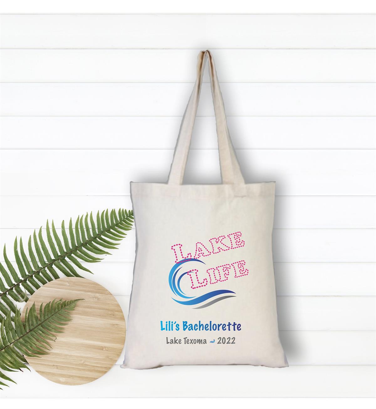 Clash bag for a personalized lake themed single farewell party