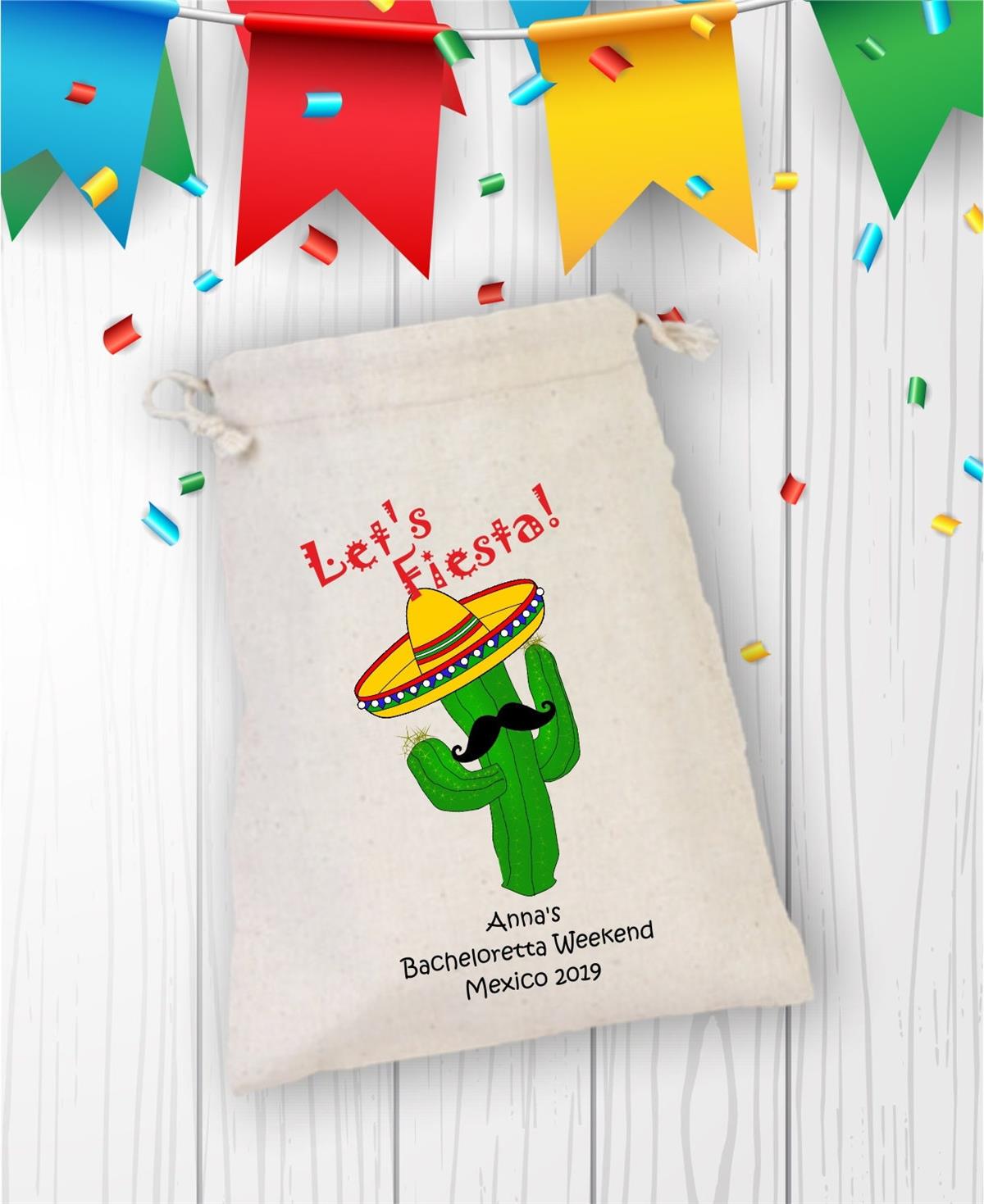 Personalized Cactus Lets Fiesta Written to Single Backet for Bachelor's Bag