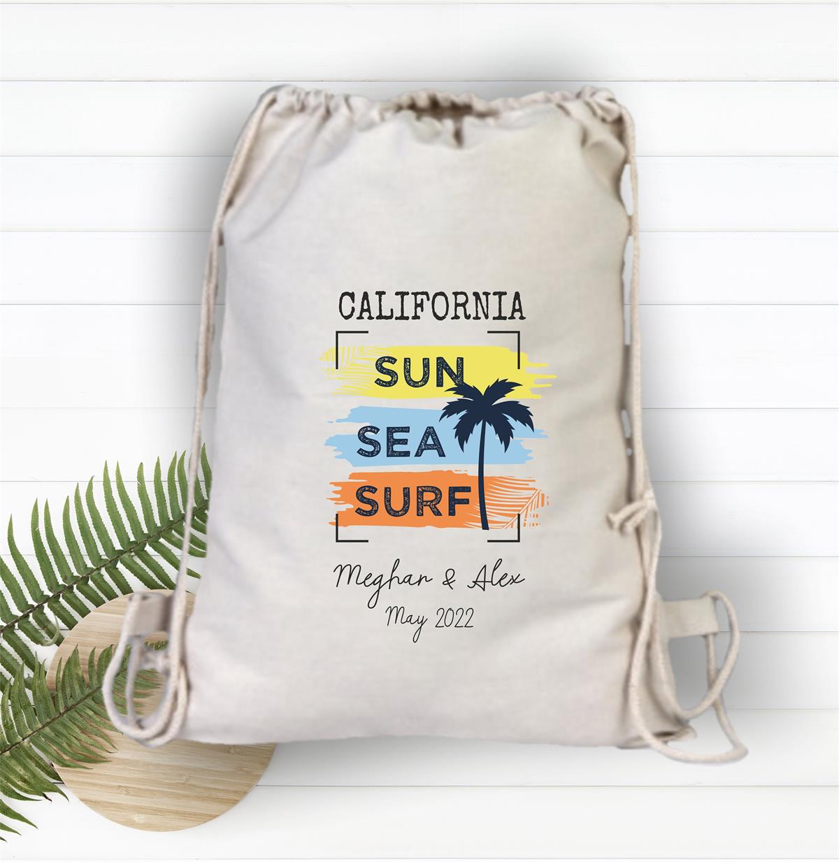 Backpack for a personalized California themed single farewell party