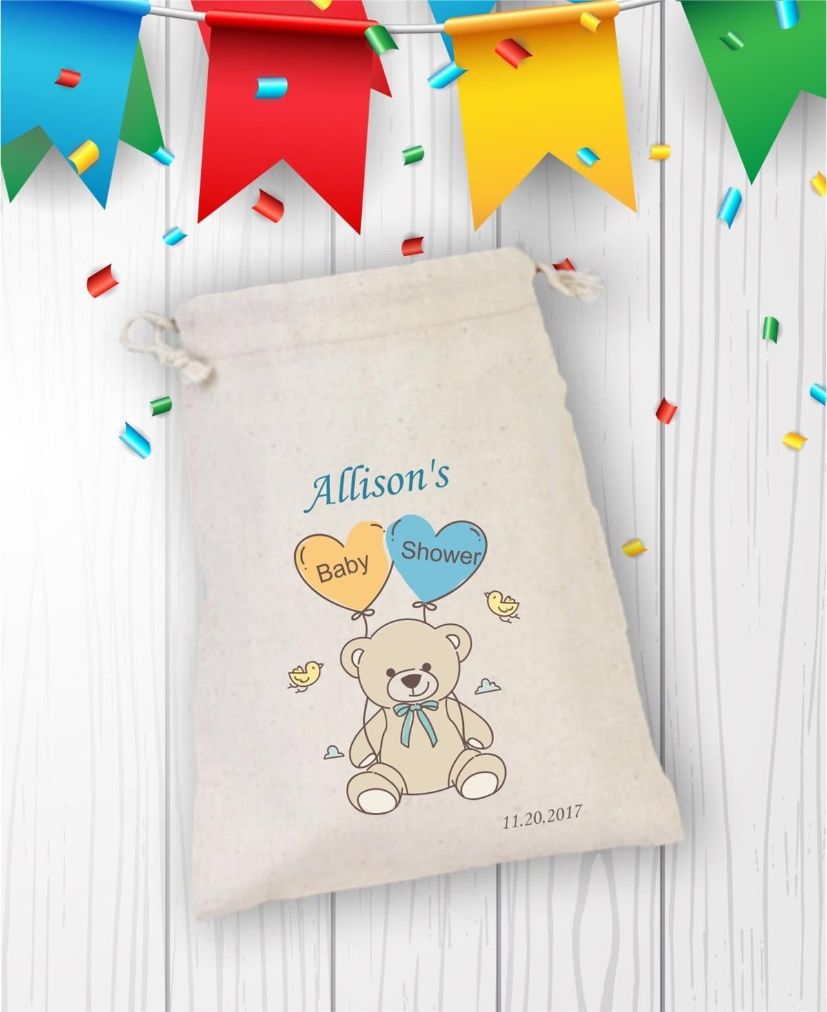 Personalized Blue Bear Patterned Baby Welcome Written Printed Pouch