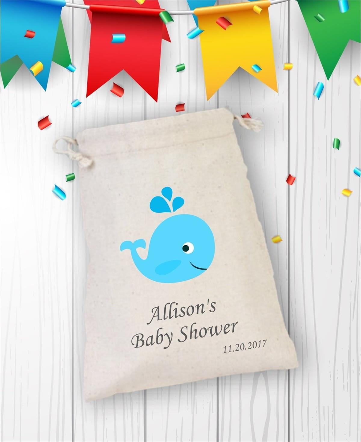Personalized Blue Whale Patterned Baby Welcome Written Printed Pouch